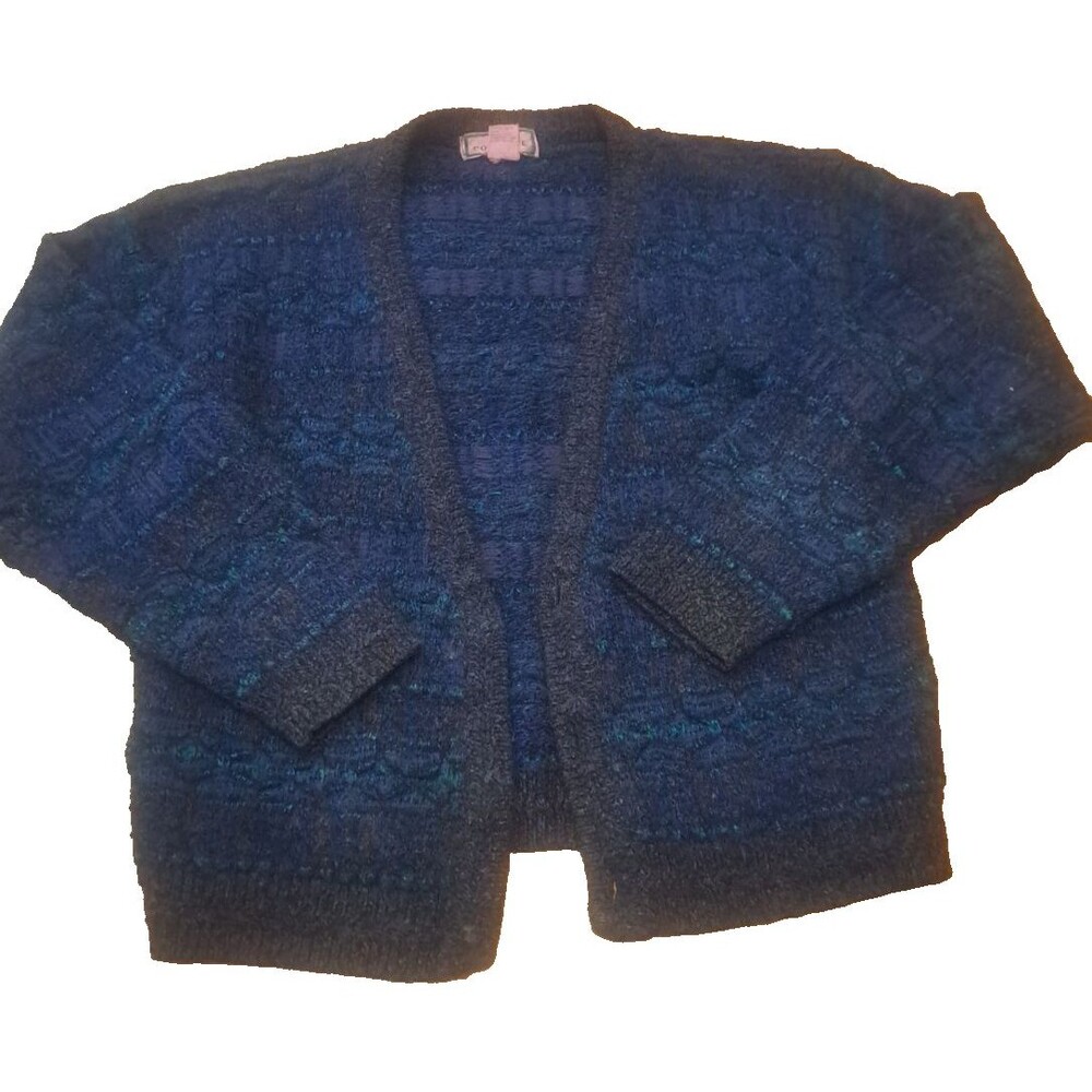 Vintage Womens Cardigan Sweater Blue Black Purple No Buttons 90s Grunge Small